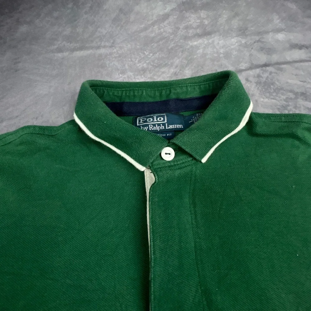 Polo Ralph Lauren Mens Large Green Custom Fit Short Sleeve Polo Shirt Y2K 0832
